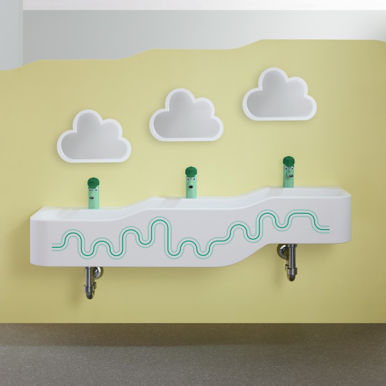 Geberit Bambini speel- en wasruimte in bosgroen en lichtgroen Geberit Bambini speel- en wasruimte in bosgroen en lichtgroen