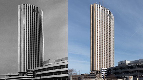 De buitenkant van het betonnen hotelcomplex is tot op de dag van vandaag nauwelijks veranderd (© Daniel Osso)